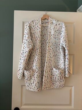 Cozy Confetti White Speckled Open-Front Teddy Cardigan